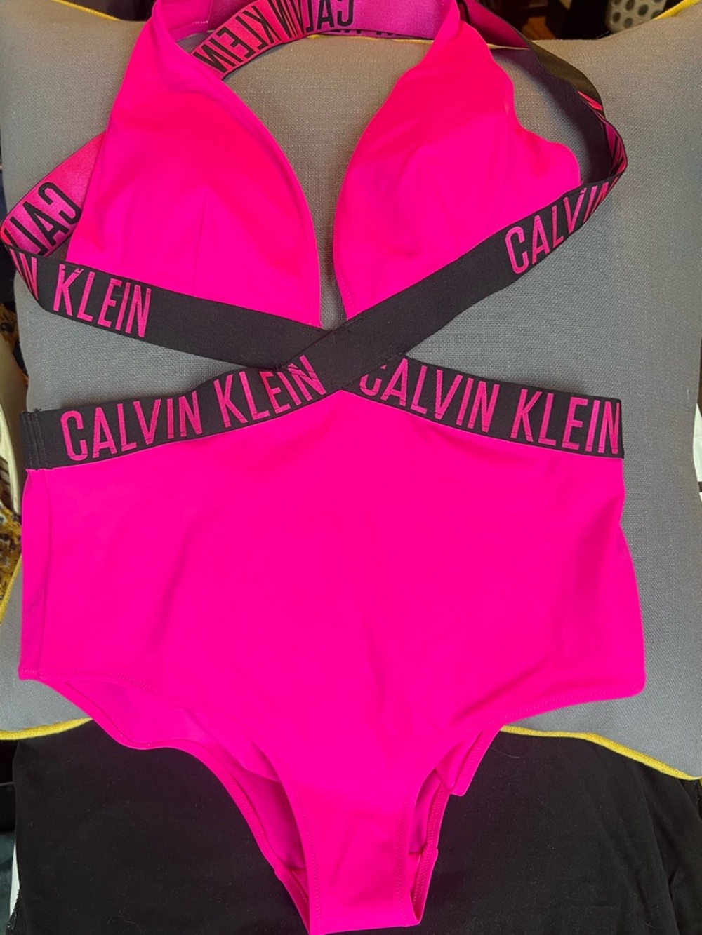 Calvin Klein Hot Pink One-Piece Swimsuit with Black Logo Straps